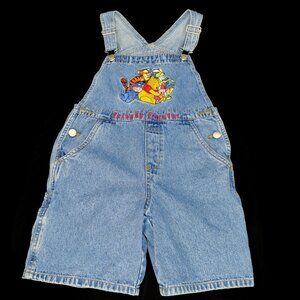 Vintage 90s Disney Catalog Pooh Friends Denim Embroidered Overalls Shorts 10/12